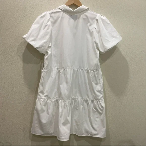 NWT Brochu Walker Havana Mini Dress White Tiered Puff Sleeve Button Front Large - Picture 14 of 16